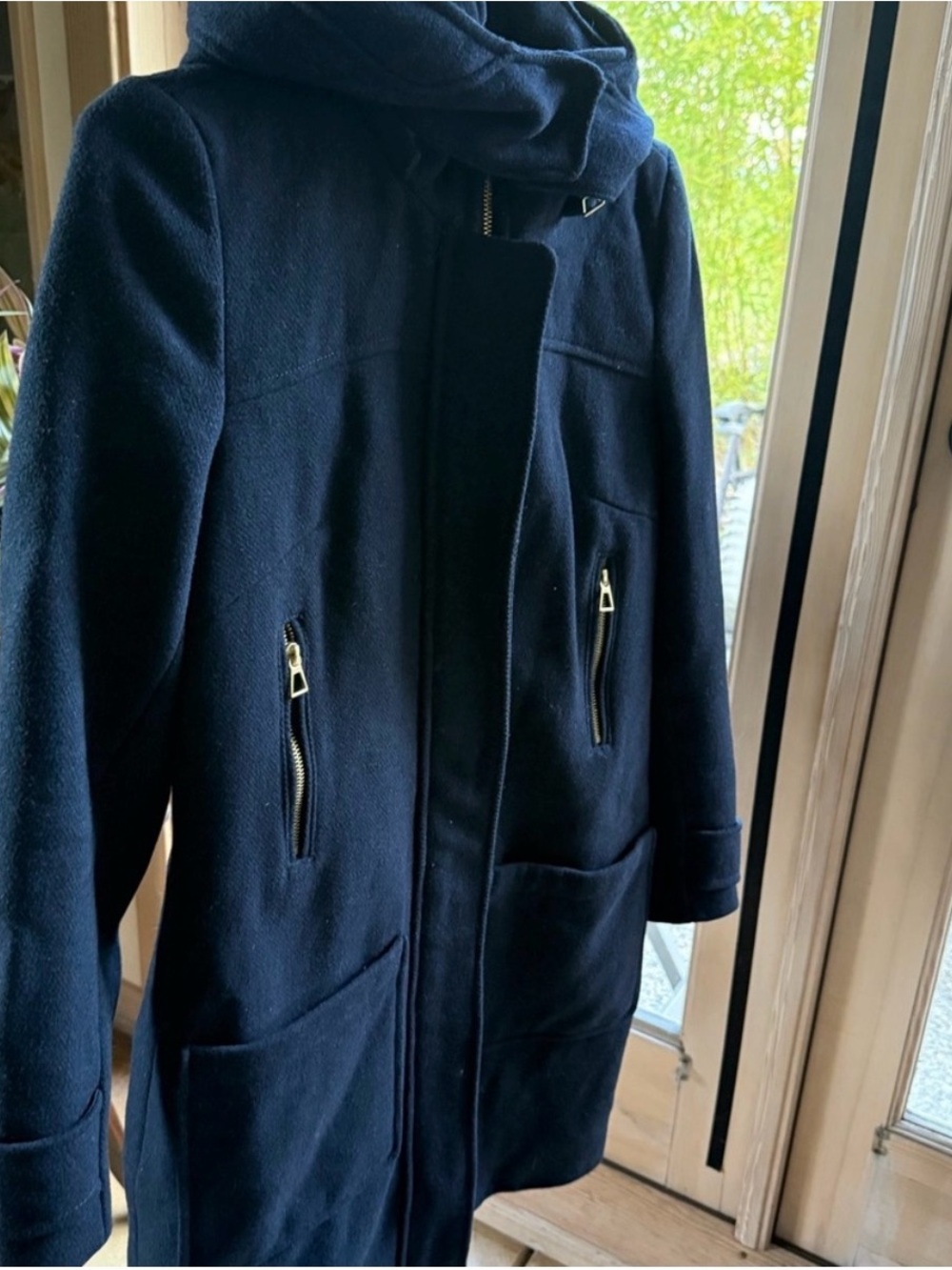 Women’s Navy Wool Coat with Zip Pockets